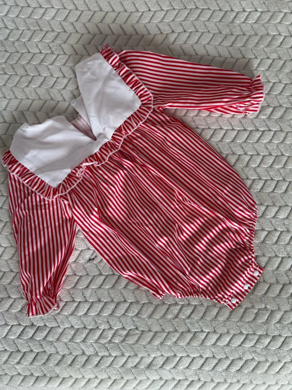 Red Stripe Baby Christmas Outfit with Tree Applique